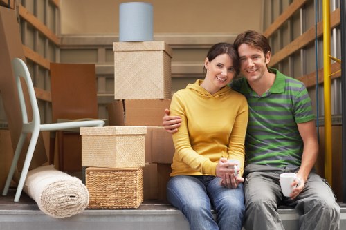 Careful packing materials and labelled boxes used in Roehampton moving services