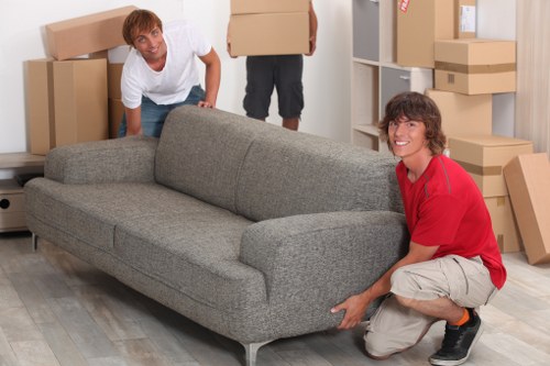 Boxes and furniture prepared for a student move in Roehampton